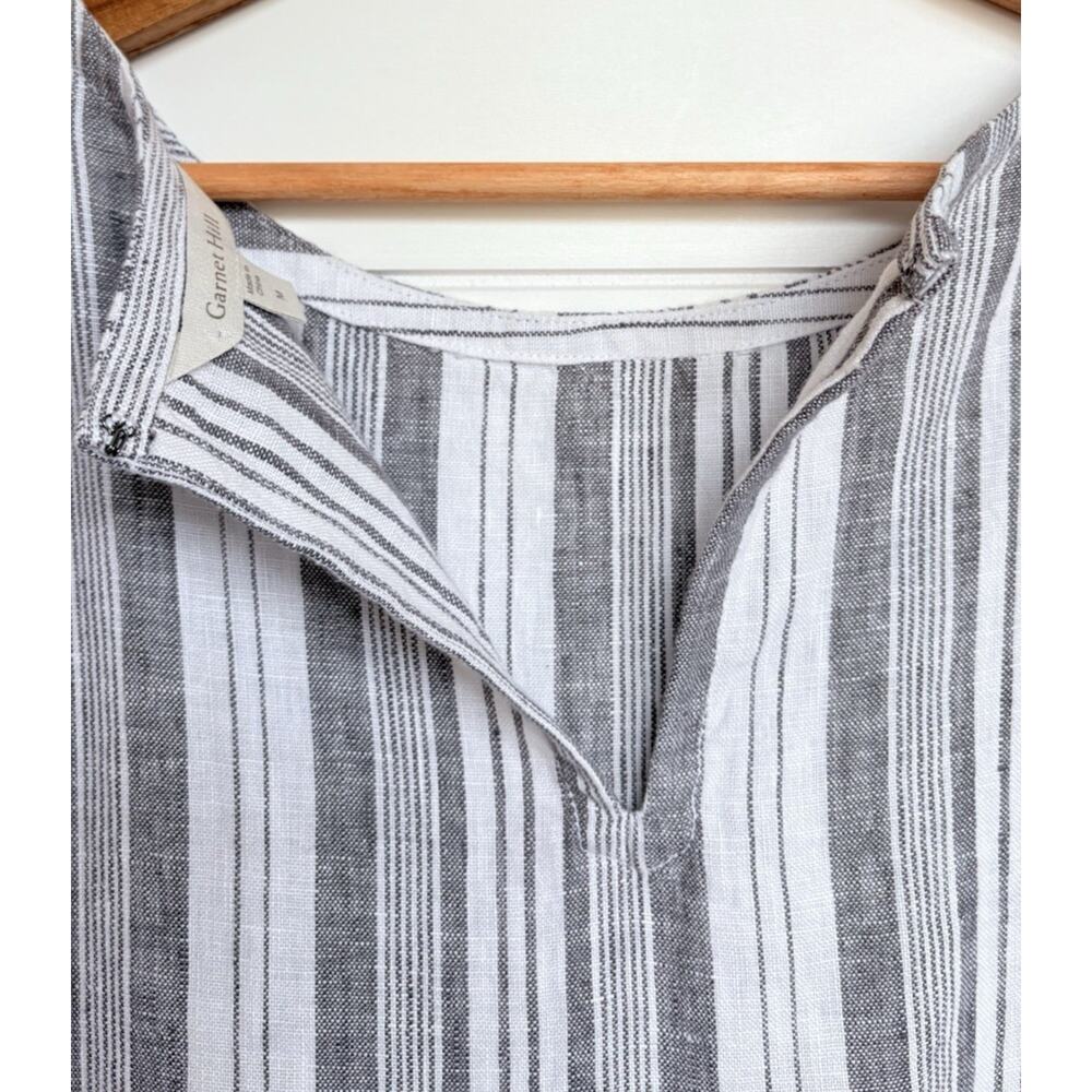 Garnet Hill Meraki Linen Shift Dress Gray White Stripe European Flax Coastal M - Picture 7 of 14
